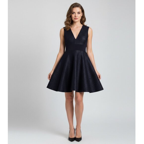 Prabal Gurung Navy/Black Shimmery Sleeveless Lurex A-Line Mini Dress - Size 10 - Picture 1 of 6